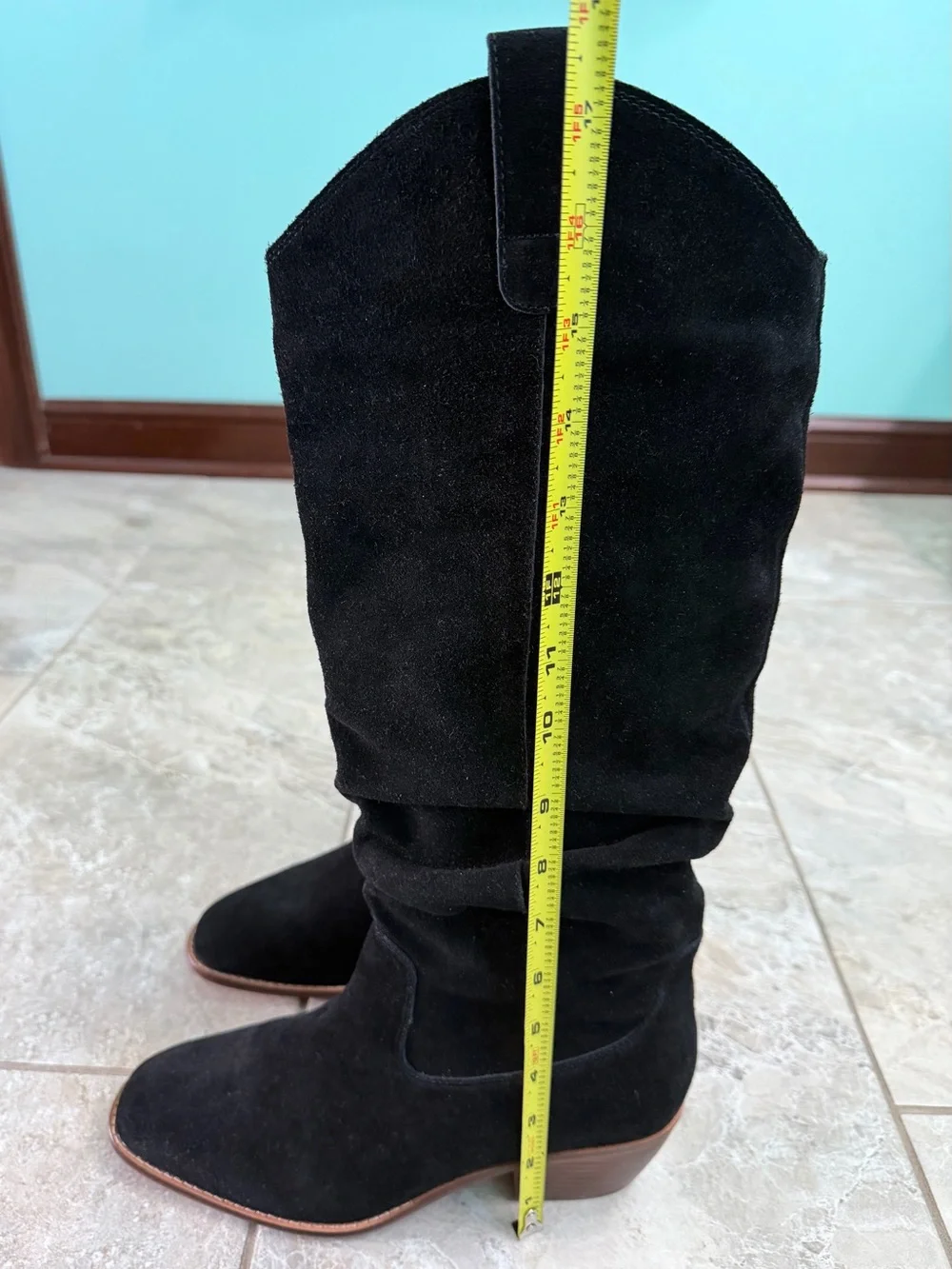 Mia Lue Knee High Black Cow Suede Leather Boots - Women's Stylish Slouch